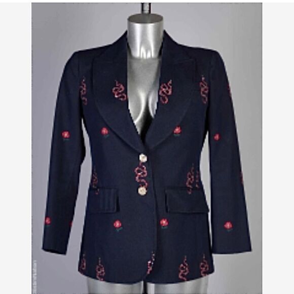 Gucci Embroidered Snake Navy Wool Jacket IT38 by Alessandro Michele - Picture 2 of 6